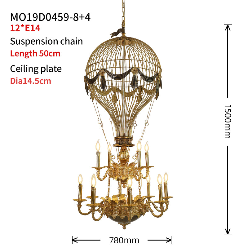 Verne's Voyage Montgolfier Brass Chandelier