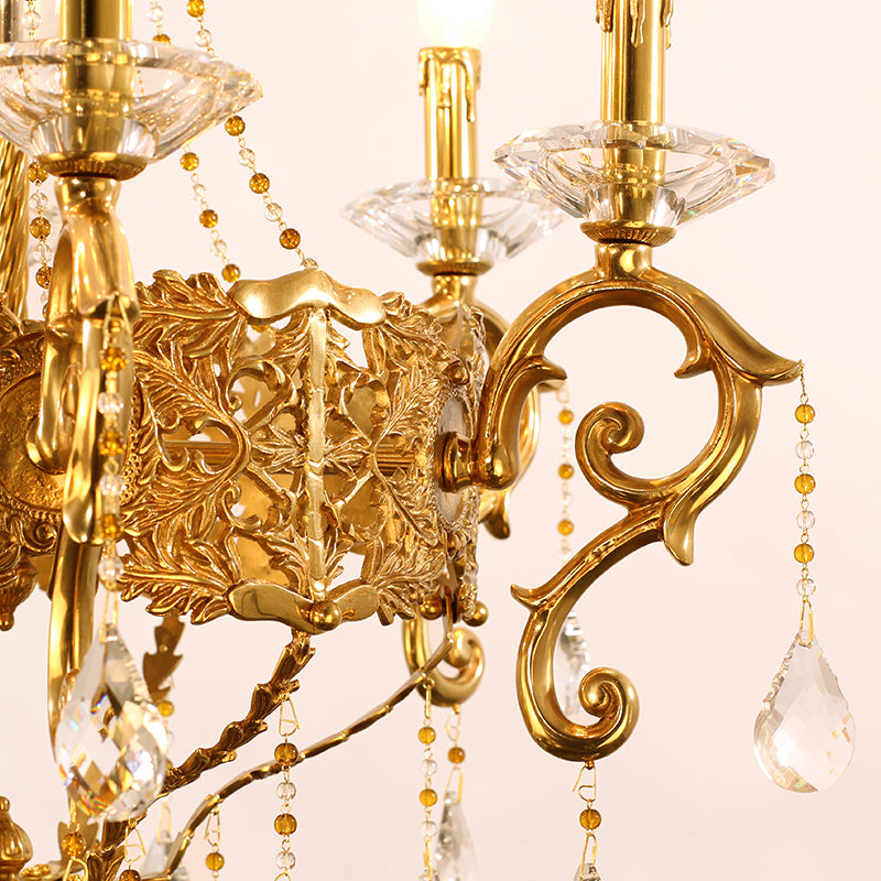 French Sun-Kissed Elegance Solid Brass & Crystal Chandelier