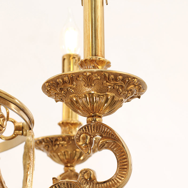 French Empire Crown & Acanthus Scroll Brass Chandelier