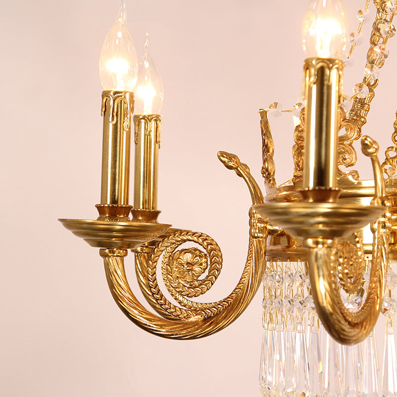 French Neoclassical Fleur-de-Lis Motif Brass Chandelier