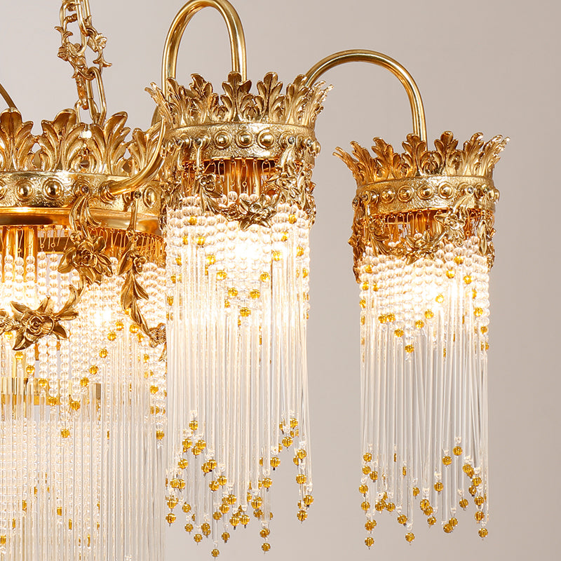 Extreme detail shot of the ornate solid brass arm with crystal embellishments.