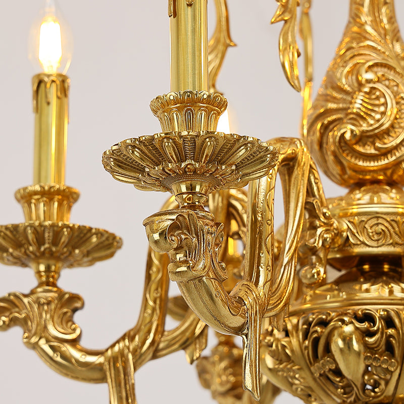 European Baroque Florentine Gilded Solid Brass Chandelier