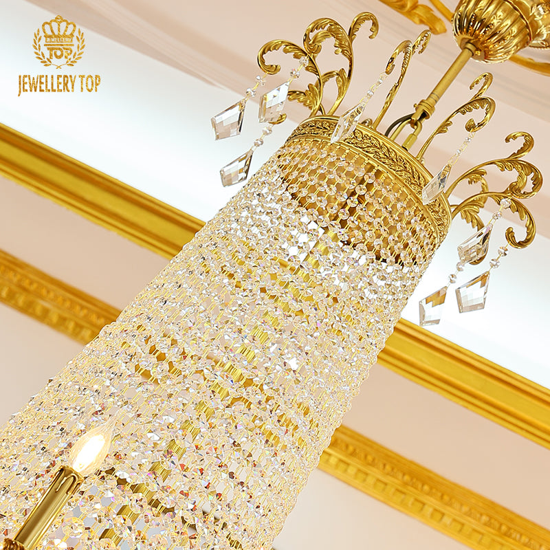 French Royal Versailles Crystal Column Brass Chandelier