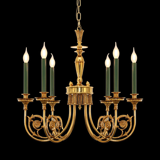 Rococo Green Candle Brass Chandelier