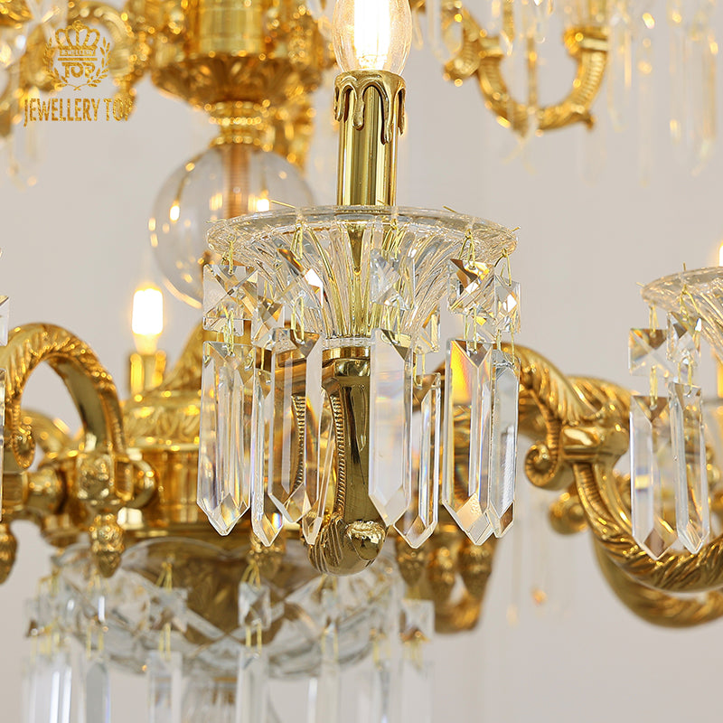 French Neoclassical Grandeur Solid Brass & K9 Crystal Chandelier