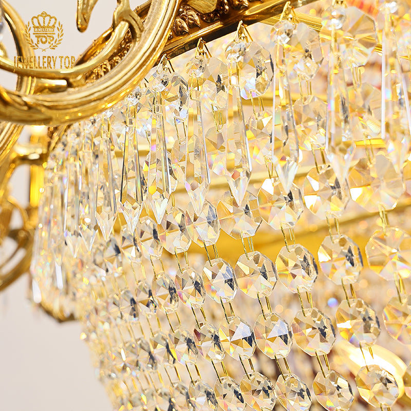 French Royal Versailles Crystal Column Brass Chandelier