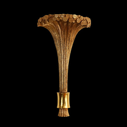 JEWELLERY TOP Art Nouveau Flared Trumpet brass wall sconce with beaded edge, isolated on a black background.