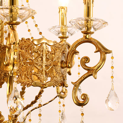 French Sun-Kissed Elegance Solid Brass & Crystal Chandelier