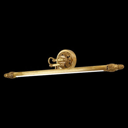 Branded product shot (JEWELLERY TOP) of the linear bathroom wall light, showcasing its cylindrical form and ornate ends on white.