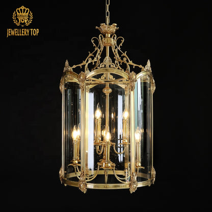 Garde Républicaine luxury brass pendant light with intricate carvings on black background, JEWELLERY TOP.