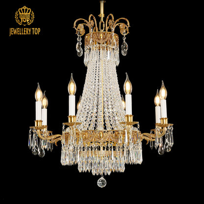 Fontainebleau Galerie François Ier brass crystal chandelier on black background, JEWELLERY TOP.