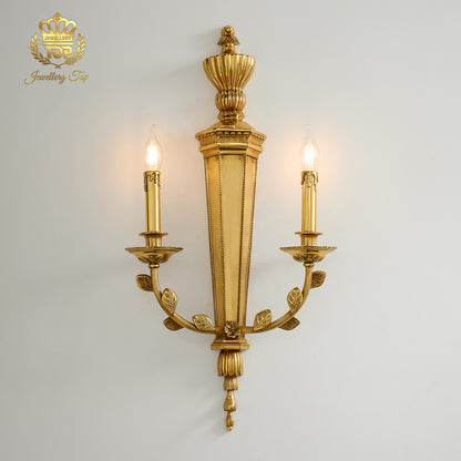 Front view of the George III Girandole two-light solid brass wall sconce by Jewellery Top