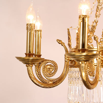 French Neoclassical Fleur-de-Lis Motif Brass Chandelier