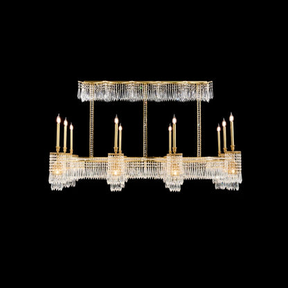 Galaxie de Versailles brass and crystal chandelier with arched arms on black background, brand GKK1979.