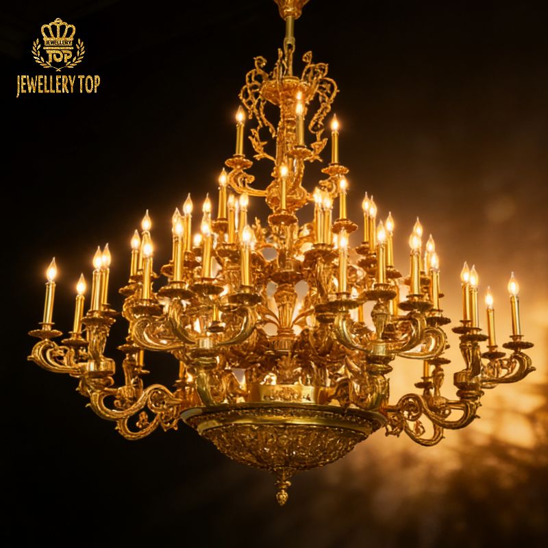 JEWELLERY TOP Versailles Cour Royale Victorian French brass chandelier, ornate and multi-tiered.
