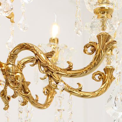 Louis XVI Lily Floret & Acanthus Solid Brass Crystal Chandelier