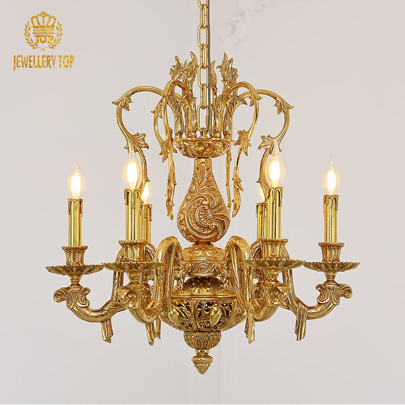 Angled perspective highlighting the symmetrical arrangement of multiple lights and the elaborate central column.