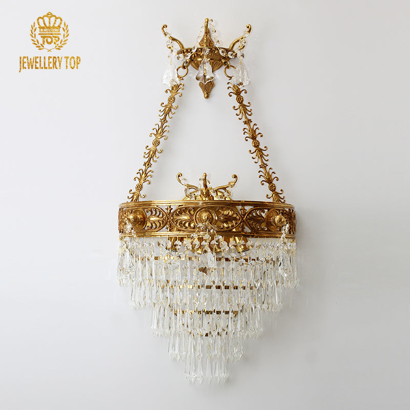 The installed home decorative wall lamp emitting a warm, ambient glow on a light-colored, textured wall.