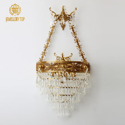 The installed home decorative wall lamp emitting a warm, ambient glow on a light-colored, textured wall.
