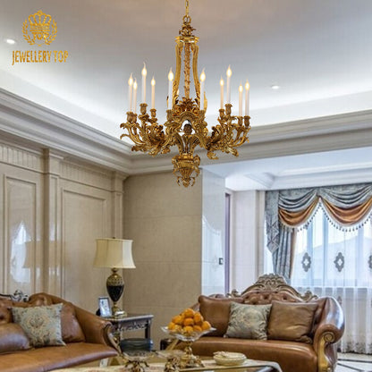 JEWELLERY TOP's luxury french classical brass chandelier in an elegant living room.