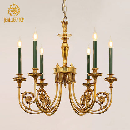 Rococo Green Candle Brass Chandelier