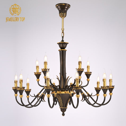 JEWELLERY TOP vintage brass chandelier with curved arms on white background, French style.