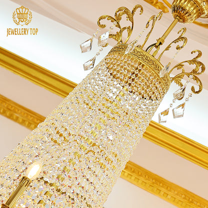 French Royal Versailles Crystal Column Brass Chandelier