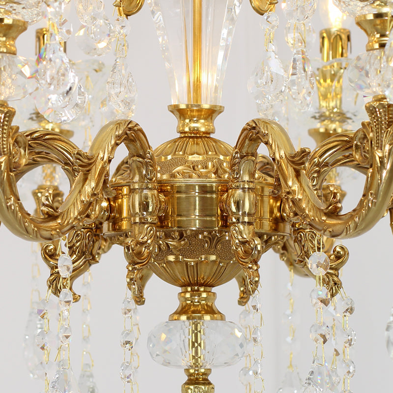 Louis XVI Lily Floret & Acanthus Solid Brass Crystal Chandelier