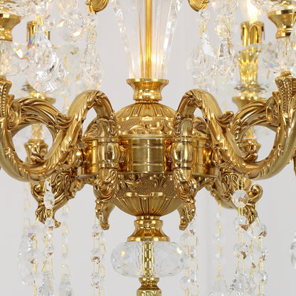 Louis XVI Lily Floret & Acanthus Solid Brass Crystal Chandelier