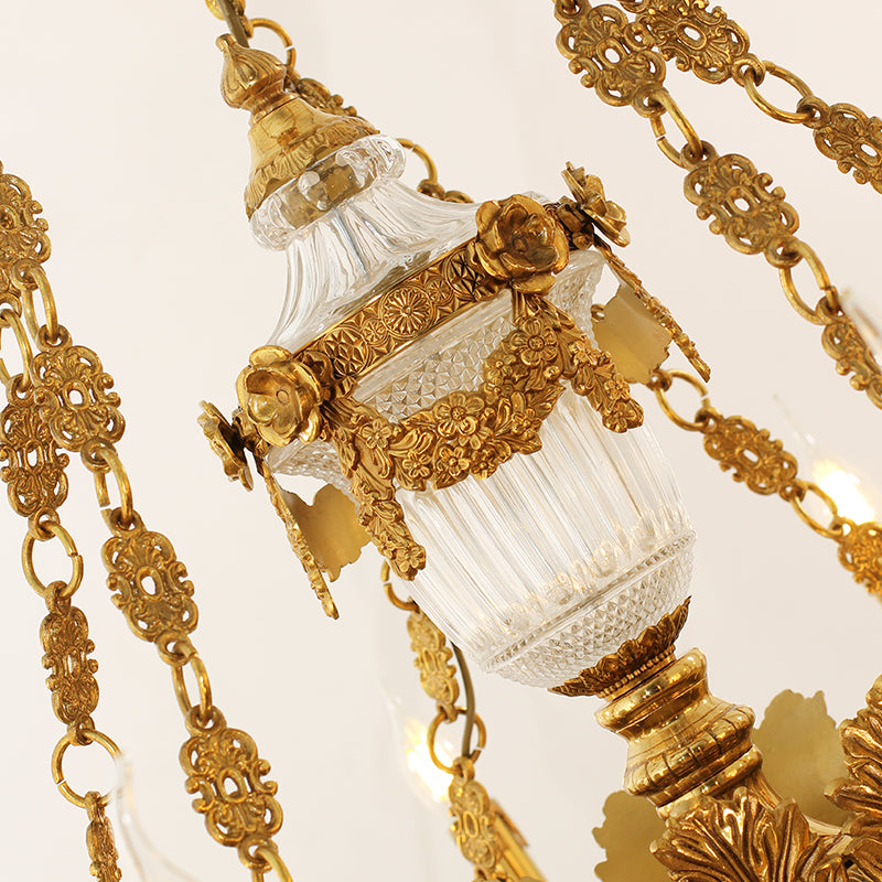 Detailed perspective highlighting the symmetrical arrangement of lights and hanging crystal accents.