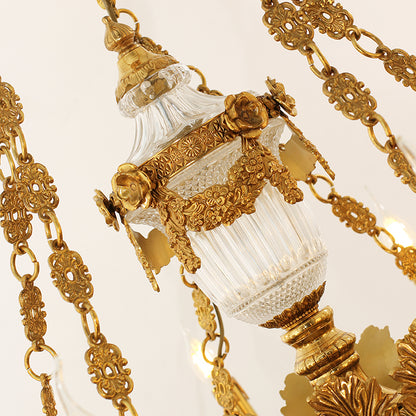 Detailed perspective highlighting the symmetrical arrangement of lights and hanging crystal accents.