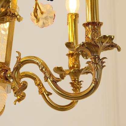Empire Style Enamel Floral Solid Brass Lantern Chandelier