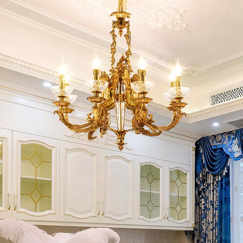 Detailed perspective highlighting the symmetrical design and hanging crystal bead strands.