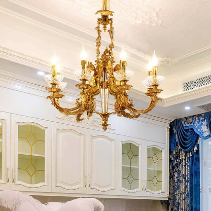 Detailed perspective highlighting the symmetrical design and hanging crystal bead strands.