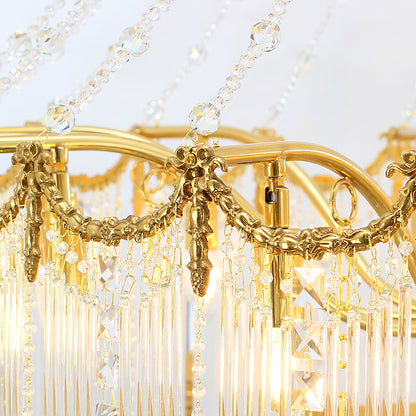 French Versailles Palace Tiered Crystal & Brass Chandelier