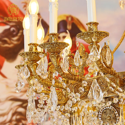 Close-up detail of intricate brass engraving and crystal strings, brand JEWELLERY TOP.