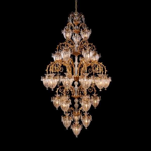 Detailed perspective highlighting the symmetrical tiered design and numerous glowing candle lights.