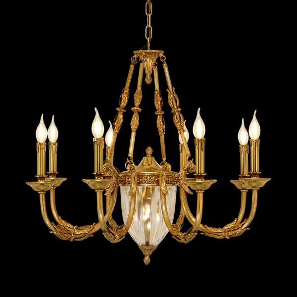 JEWELLERY TOP brand's antique chandelier featuring a central ribbed glass shade and cascading crystal accents.