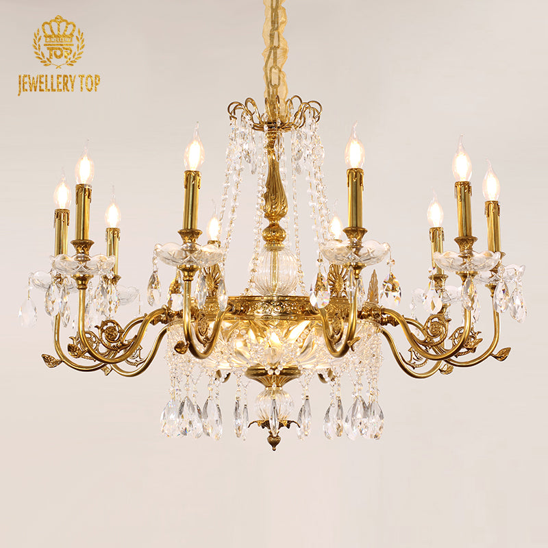 A luxury six-light French brass chandelier with a crystal ball, brand JEWELLERY TOP.
