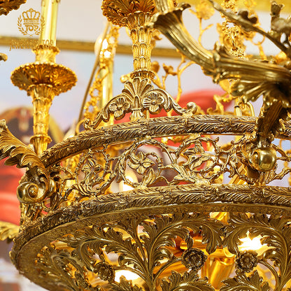 French Victorian Exquisite Solid Brass Leaf & Rose Chandelier