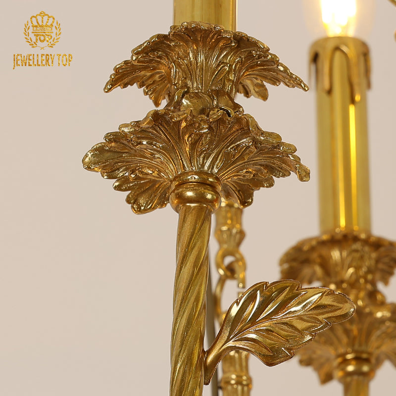 Extreme detail shot focusing on the ornate ceiling canopy with its shell-like carvings and beaded edges.