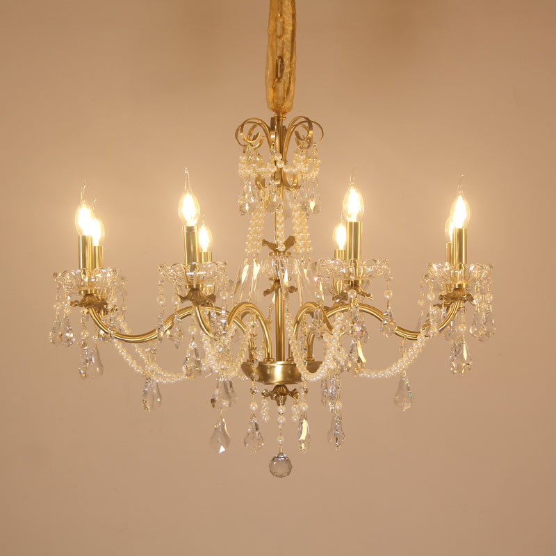 JEWELLERY TOP brand's luxury crystal chandelier showcasing elaborate acanthus scrolls and cascading crystal strands.