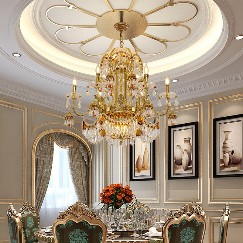 JEWELLERY TOP brand's art crystal chandelier showcasing cascading prisms and amber crystal accents.