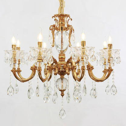 Extreme detail shot of the ornate solid brass arm with cherub sculpture and crystal embellishments.