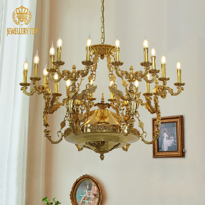 Angled perspective highlighting the symmetrical arrangement of multiple lights and the central dome structure.