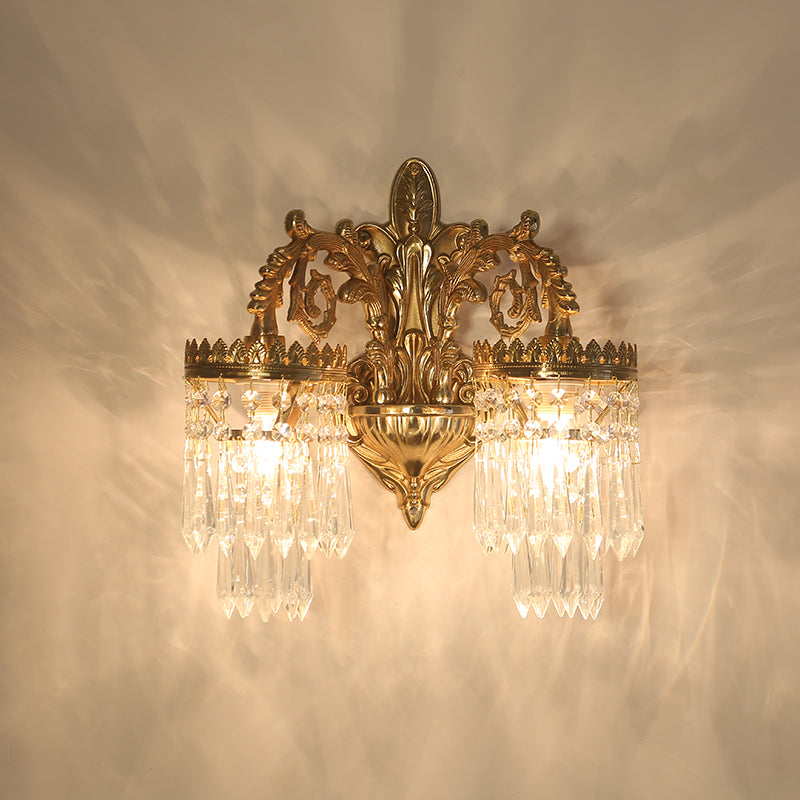 The luxury hotel wall lamp installed on a neutral-toned wall, emitting a soft, elegant glow in a corridor setting.