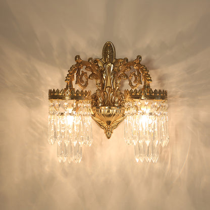 The luxury hotel wall lamp installed on a neutral-toned wall, emitting a soft, elegant glow in a corridor setting.