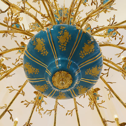 Jewellery Top Rococo Turquoise Porcelain Floral Brass Chandelier - French Baroque Brass Chandelier Lighting