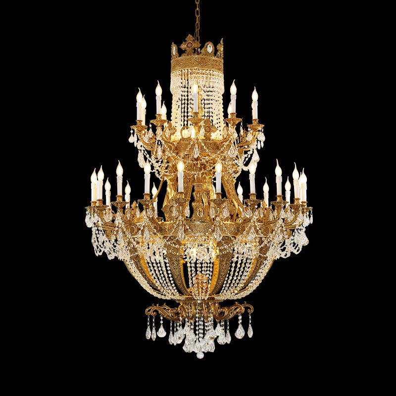 Galeries des Glaces Royale brass and crystal chandelier on black background, JEWELLERY TOP.