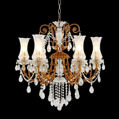 Detailed perspective highlighting the symmetrical arrangement of arms and intricate brass foliage.